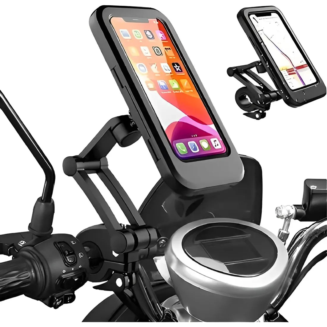 Soporte impermeable instalado en una moto